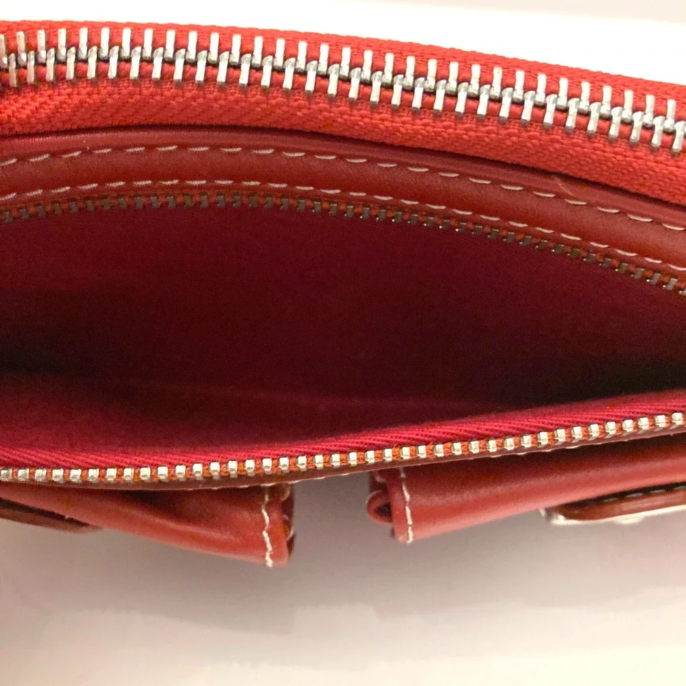 NWT Besso Red‎ Leather Wallet Double Clasp Pockets Zip Top Contrast Stitching